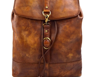 Vintage leather backpack genuine washed leather travel bag weekender sports bag gym bag leather shoulder women men brown backpack