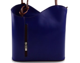 Vrouwen handtas lederen tas clutch hobo tas rugzak crossbody vrouwen tas blauw - bruine lederen rugzak lederen schoudertas gemaakt in Italië