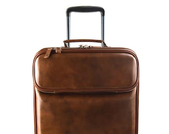 Luggage leather carry on travel bag leather trolley bag weekender bag overnight bag with 4 wheels brown leather cabin luggage airplane bag