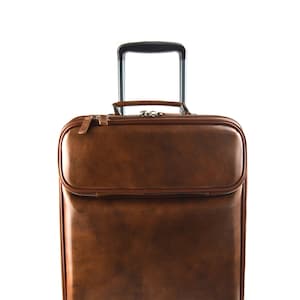 Leren handbagage reistas leren trolleytas weekendtas weekendtas met 4 wielen bruine leren handbagage vliegtuigtas