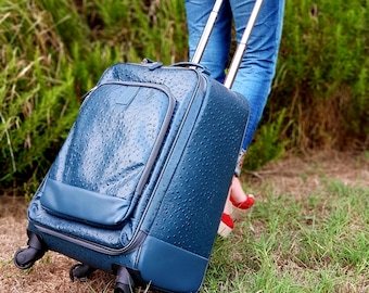 Maleta de avion in piel azul trolley rígida maleta de cuero bolso de cuero de viaje hombre mujer bolso de cabina bolso con ruedas