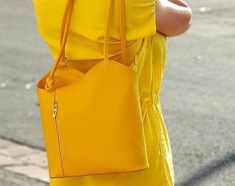 Sac à dos cuir femme sac d'èpaule cuir sac à main en cuir sacoche besace sac a dos sac bandoulière jaune made in Italy