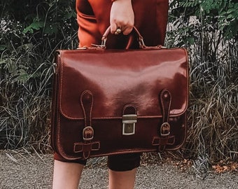 Leather briefcase men women office handbag leather shoulder bag messenger bag ladies  business bag women satchel brown executive bag