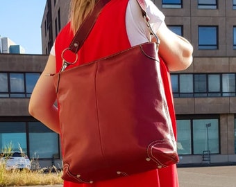 Bolso de de cuero bolso de piel de mujer rojo bolso de espalda negro marron oscuro