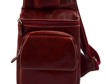 Mens waist leather bag shoulder bag travel bag sling backpack satchel hobo bag red leather sling bag waist bag for men