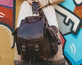 Backpack for men leather dark brown backpack purse leather backpack bag sports bag gym bag leather shoulder women backpack bag