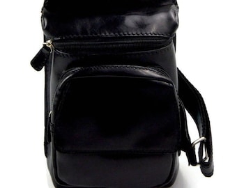 Mens waist leather bag shoulder bag travel bag sling backpack satchel hobo bag black leather sling bag waist bag for men