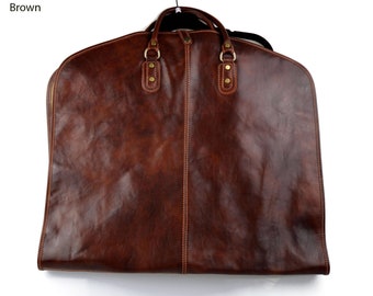 Sac en cuir vêtement cuir de voyage sac fourre-vêtement avec poignées costume sac de vêtement suspendus sac de vêtement brun