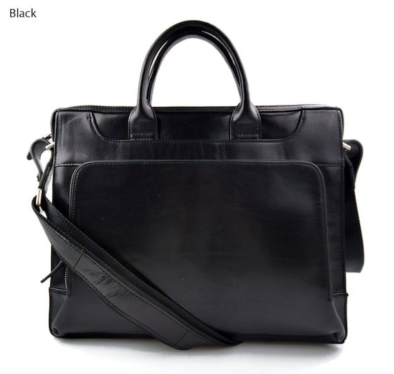 black leather office bag