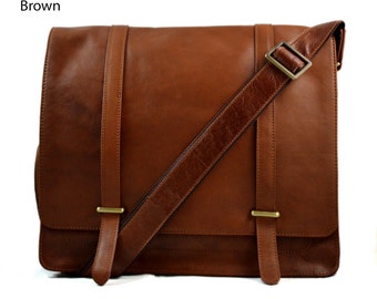 Mens leather messenger bag brown shoulder bag genuine leather briefcase satchel messenger business document bag ladies executive bag