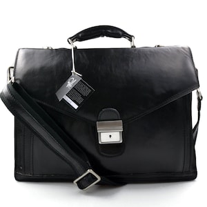 Leather briefcase men women black office shoulder bag messenger business bag satchel brown handbag document bag document folder executive Black