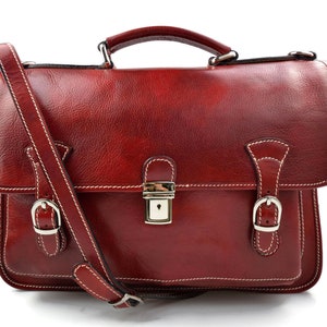 Carpeta de cuero bolso de hombre bolso de mujer mochila de piel bolso de cuero messenger bolso de espalda de piel rojo