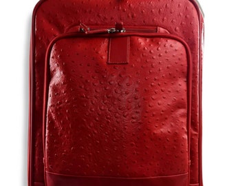 Leather trolley red travel bag weekender overnight leather bag with 4 wheels leather cabin luggage airplane carry on airplane bag made Italy