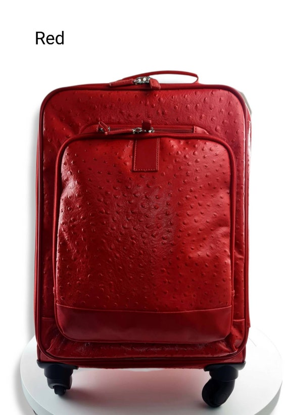  Leather trolley red travel bag weekender overnight