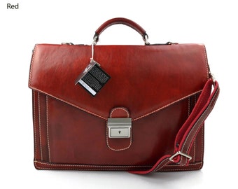 Leather briefcase mens women office shoulder bag messenger bag business bag satchel red handbag executive VIP briefcase made in Italy