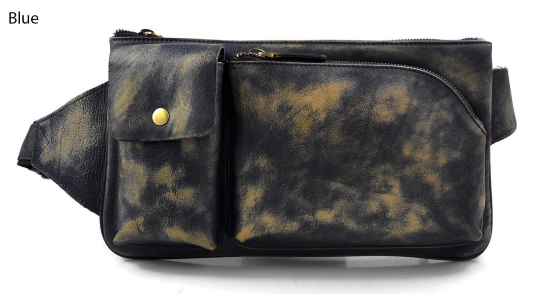 Blue Leather Pouch Sling Bag Satchel Leather Retro Pouch Mens Etsy UK