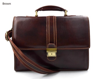 Leather briefcase men women office handbag shoulder bag messenger business bag satchel brown made in Italy genuine leather business bag