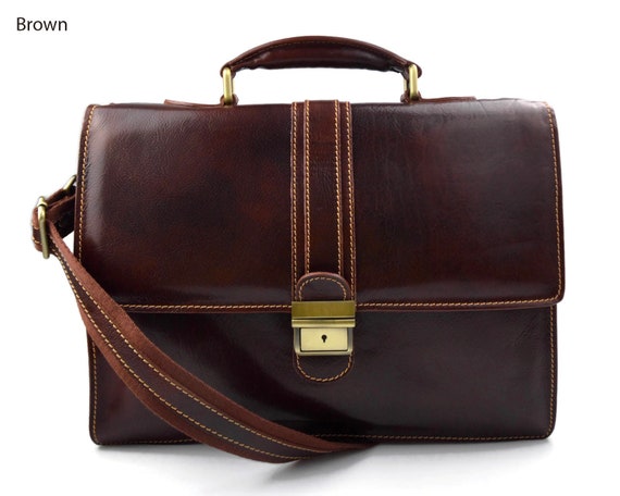 Leather briefcase men women office handbag shoulder bag | Etsy