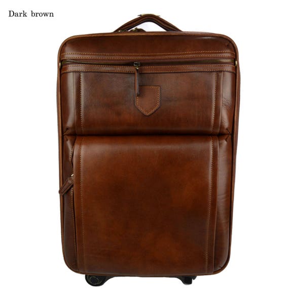 leather travel bag with trolley & wheels