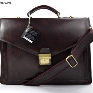 Leather briefcase men women black office shoulder bag messenger business bag satchel brown handbag document bag document folder executive Dark Brown