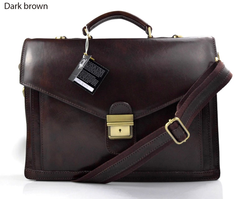 Leather briefcase men women black office shoulder bag messenger business bag satchel brown handbag document bag document folder executive Dark Brown