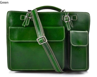 Briefcase leather briefcase for man briefcase men shoulder bag briefcase for women hard briefcase  leather bag messenger bag leather green