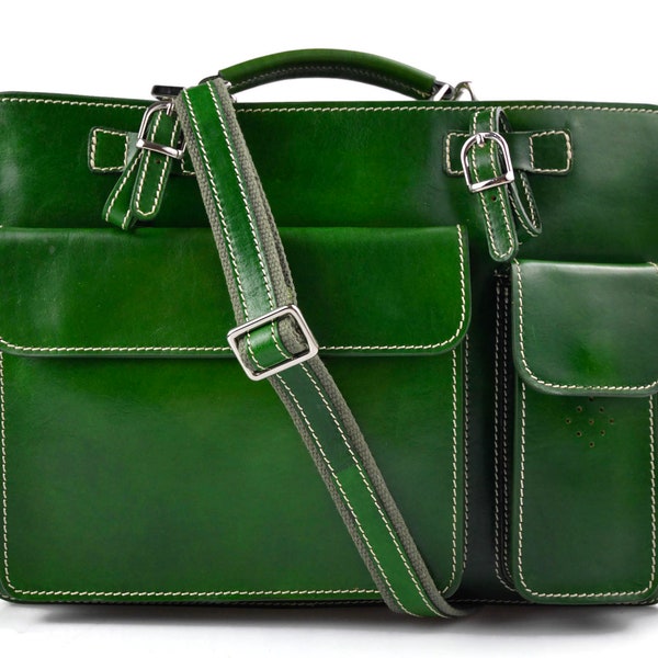 Briefcase leather briefcase for man briefcase men shoulder bag briefcase for women hard briefcase  leather bag messenger bag leather green