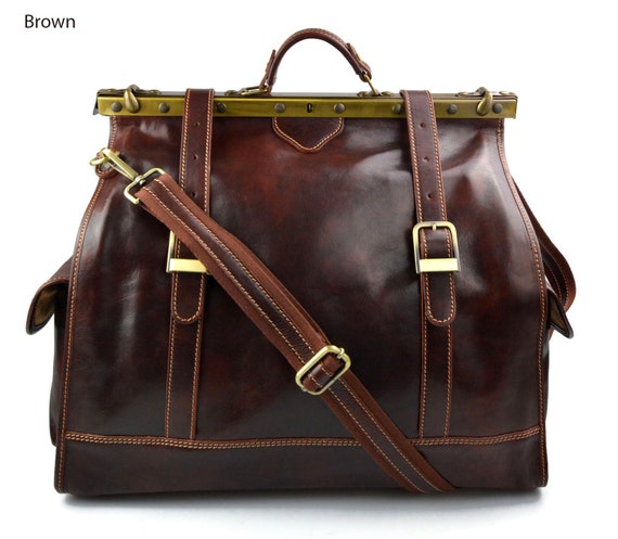 Leather doctor bag mens travel bag womens cabin luggage bag | Etsy