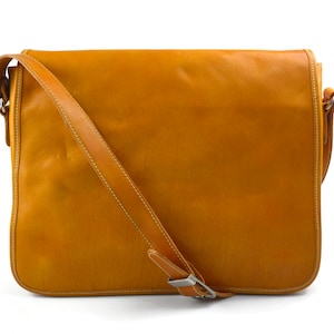 Bolso messenger de piel bandolera de cuero bolso cartero bolso de hombre piel cartera de cuero bolso de espalda maletin de piel amarillo