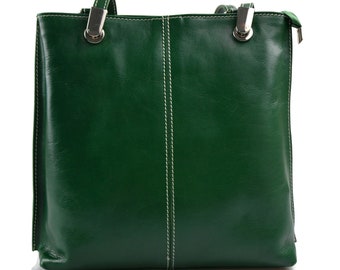 Women backpack women handbag green leather bag clutch backpack  women purse bag made in Italy women travel bag leather purse for women