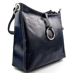 Bolso de mujer de lujo de cuero azul: bolso de hombro, tote, cartera - Hecho en Italia, cuero genuino, elegante satchel