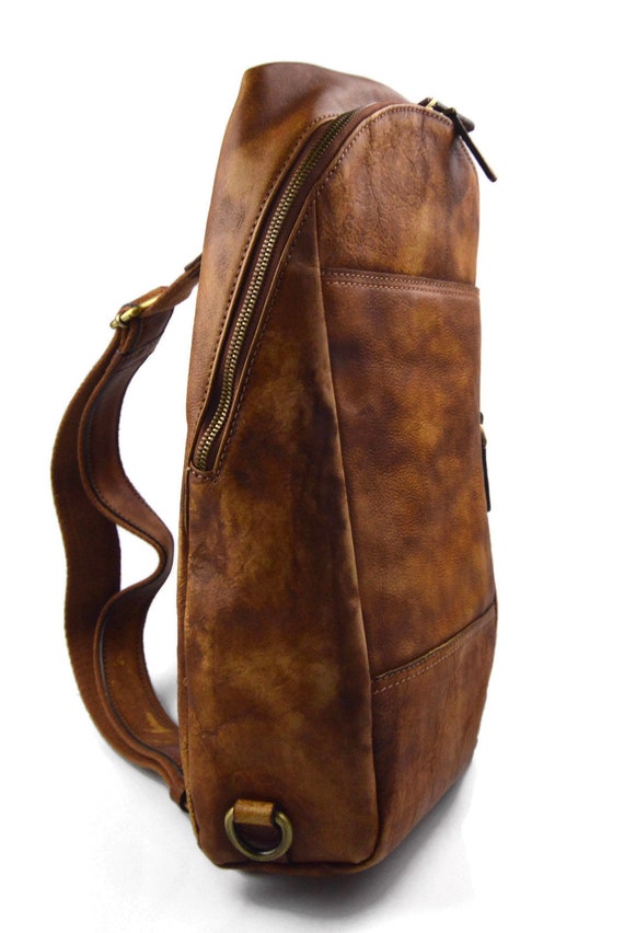 Borsa A Spalla Uomo In Vera Pelle - Zaino Monospalla Multitasche Per Viaggio E Lavoro - Foto 13