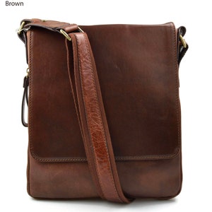 Bolso de piel bandolera de cuero marron oscuro cartero de cuero bolso de piel messenger bolso hombre bolso mujer bolso de espalda marron