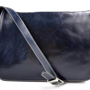 Bolso messenger de piel azul bandolera de cuero bolso cartero bolso de hombre piel cartera de cuero bolso de espalda maletin de piel