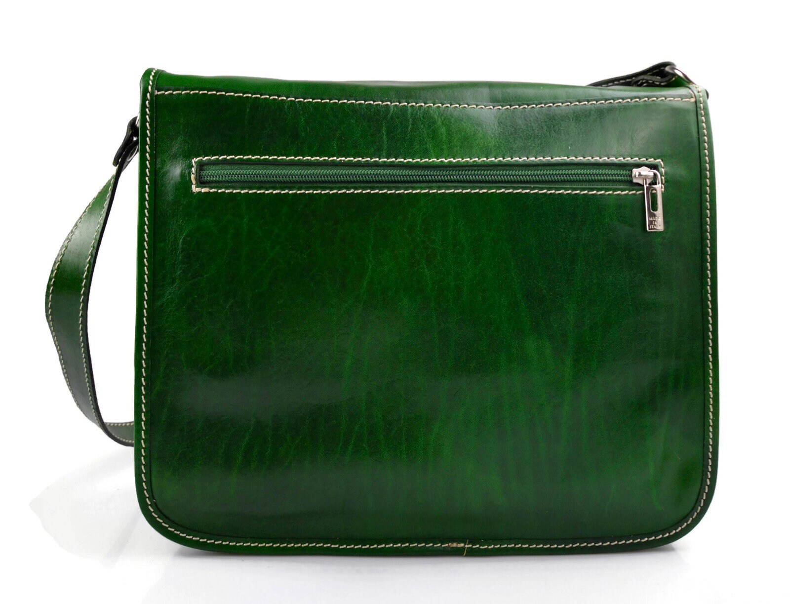 Army Green Rattan Leather Messenger Bag