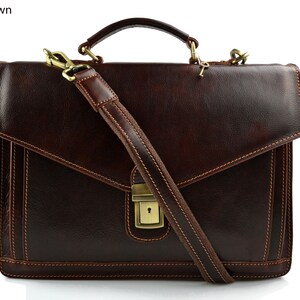 Leather briefcase men women black office shoulder bag messenger business bag satchel brown handbag document bag document folder executive Brown