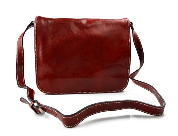 Leather messenger bag mens leather bag red shoulder bag