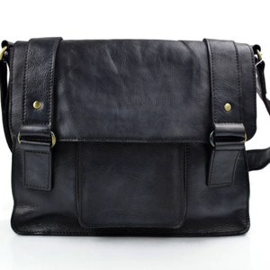 Cartera de cuero bandolera de piel negro bolso vintage espalda hombre mujer de piel bolso messenger bolso cuero bolsillo de piel lavada