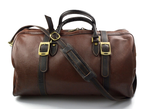 Bolsa de viaje piel bolso viaje cuero mujer hombre con asas y | Etsy México