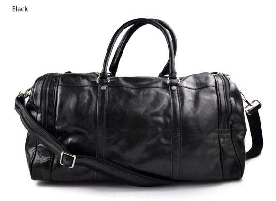 mens leather duffle bag black