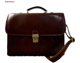 Leather briefcase men women office handbag shoulder bag messenger business bag satchel dark brown woman leather office bag document bag