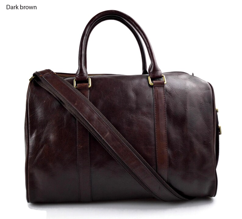 Leather duffle bag dark brown leather small duffel genuine | Etsy