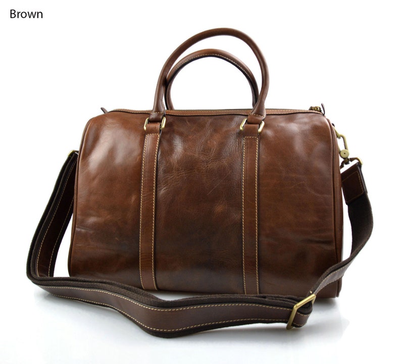 Leather duffle bag dark brown leather small duffel genuine | Etsy