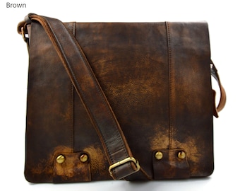 Brown leather shoulder bag leather retro satchel mens women vintage messenger bag leather crossbody shoulder bag leather sling bag