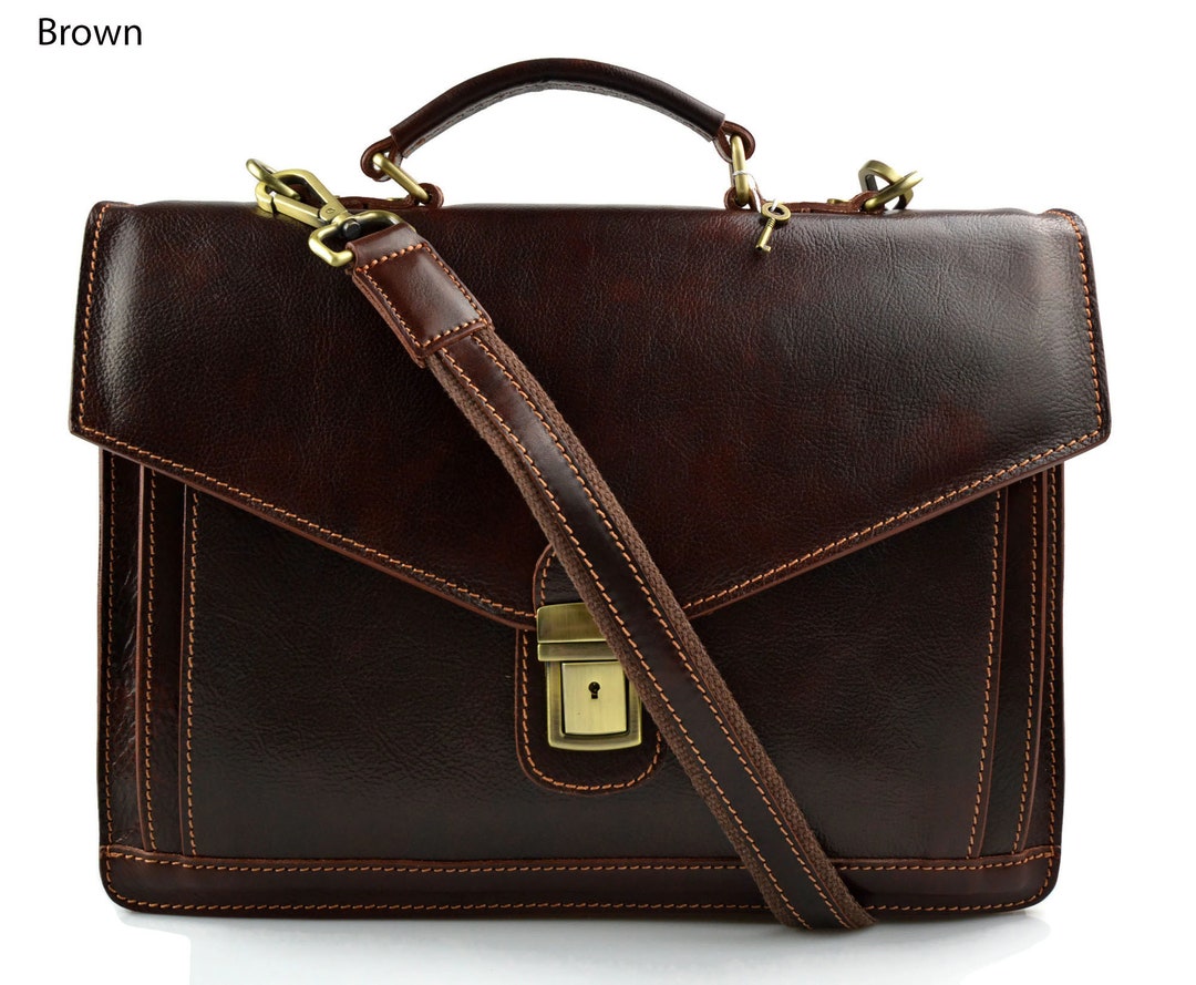 Leather Briefcase Men Women Office Shoulder Bag Messenger - Etsy