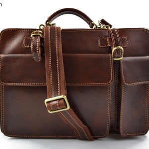Carpeta de piel cartera de cuero bolso de mano bolso de hombre bolso de mujer bandolera de piel bolso de cuero messenger marron