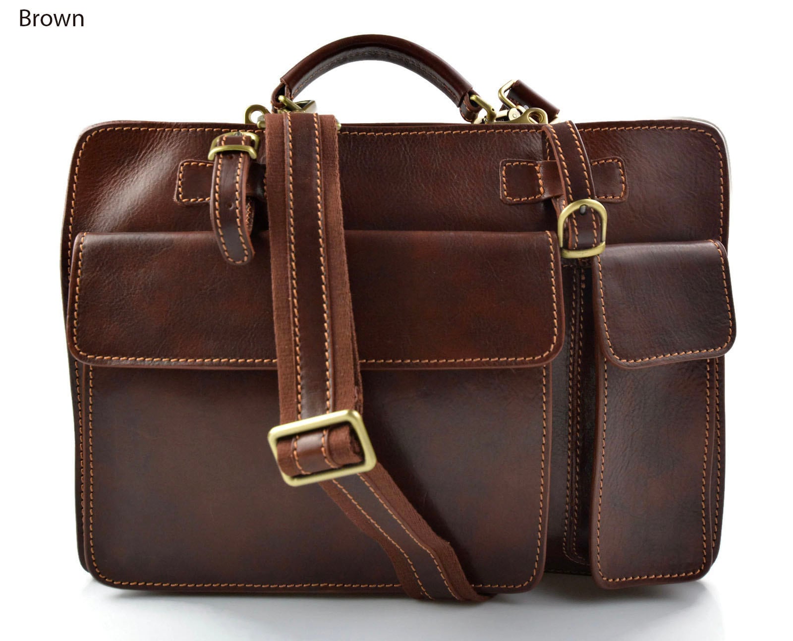Leather Briefcase Shoulder Bag Leather Briefcase Brown Leather Etsy UK