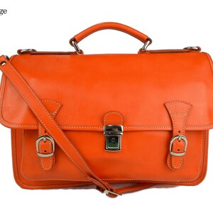 Carpeta de cuero bolso de hombre bolso de mujer mochila de piel bolso de cuero messenger bolso de espalda de piel naranja