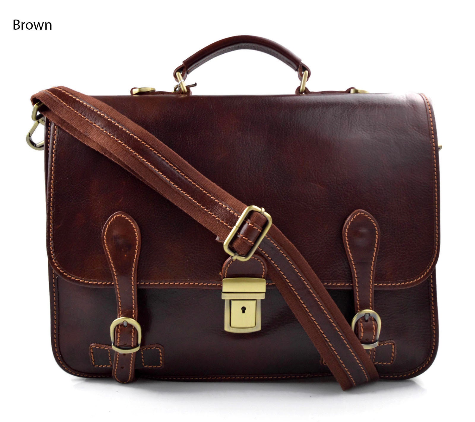 Leather briefcase men women office handbag leather shoulder | Etsy