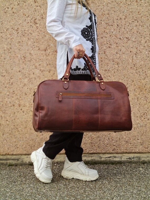 Bolsa de viaje de cuero maleta de cuero equipaje de mano bolsa | Etsy México